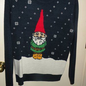 NAVY 100% ACRYLIC SWEATER W/ HOLIDAY GNOME IN SNOW DESIGN ON IT SMALL